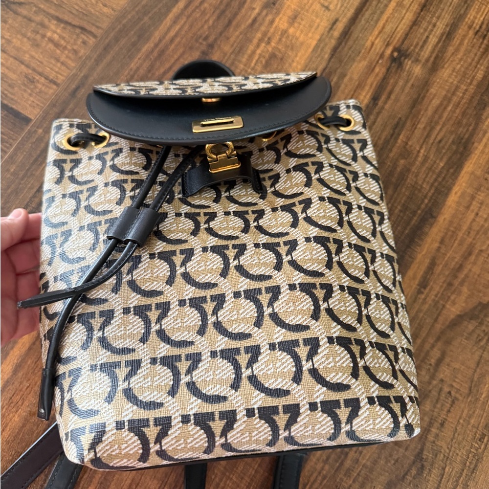 Stylish Tan and Black Monogram Backpack